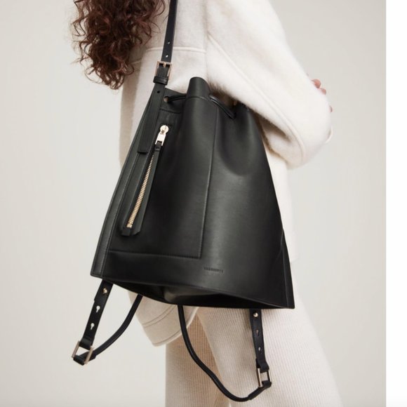 All Saints Handbags - ALLSAINTS Alpha Pebble Leather Convertible Backpack Bag Purse Black